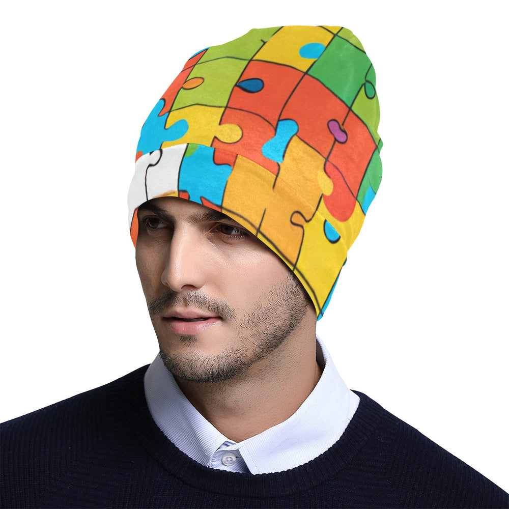 Jigsaw Puzzle Print Beanie for Adults
