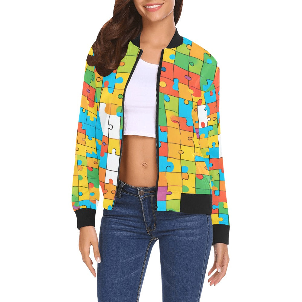 Jigsaw Puzzle Bomber Jacket for Women